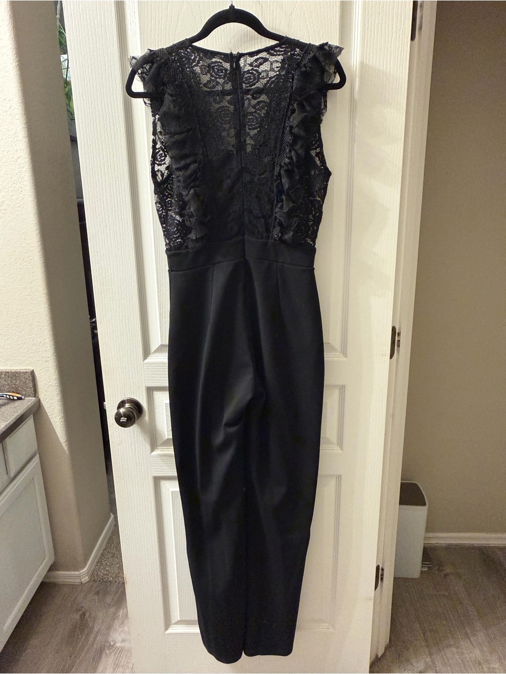 Revamped Black Lace Midi Jumpsuit with Ruffle Accents
